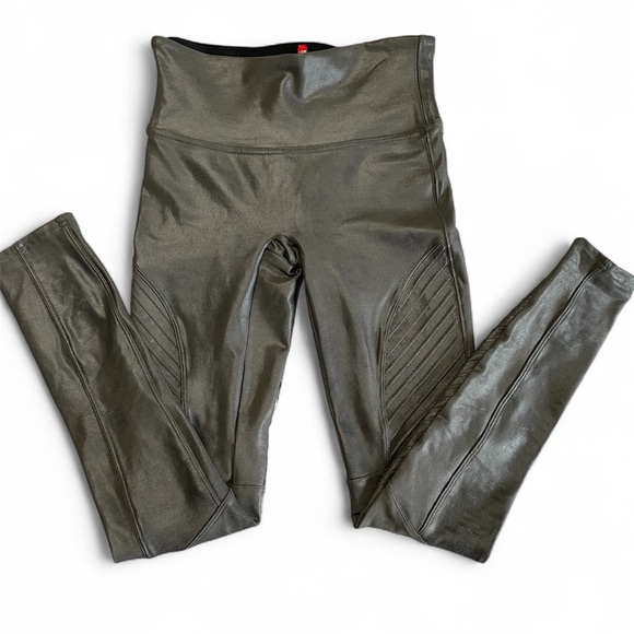 SPANX Faux Leather Moto Leggings in Gunmetal - Picture 4 of 7